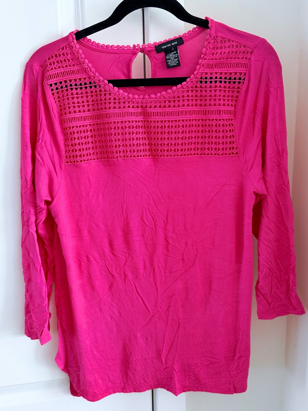 Verve Ami Hot Pink Crochet Sleeve Top